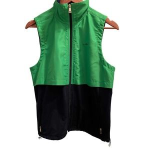 LRL Lauren Active Vest Womens Medium Navy Green Zipper Pockets Full Zip Closure